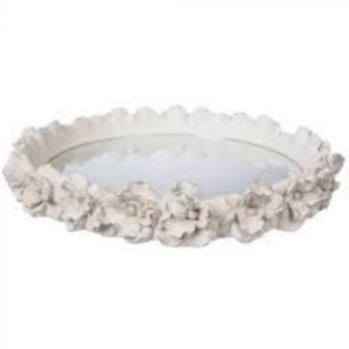 Plateau miroir rond fleurs