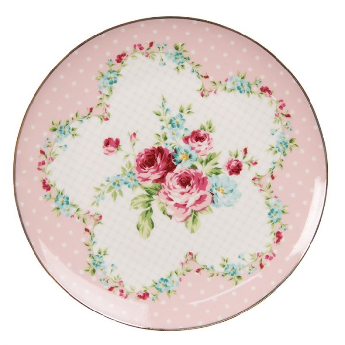 Assiette à dessert fleurs roses