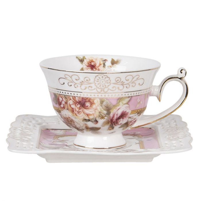 Tasse + soucoupe rose et dorure