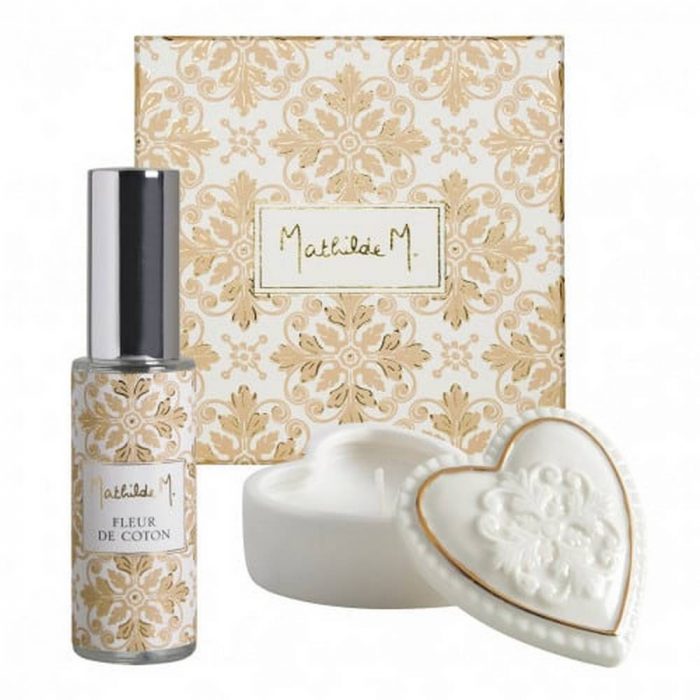 Coffret bougie parfumée + vaporisateur de parfum d'ambiance - parfum Fleur de Coton