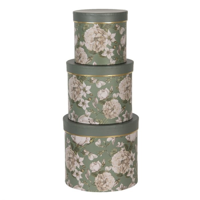 Set de 3 boîtes vertes fleurs