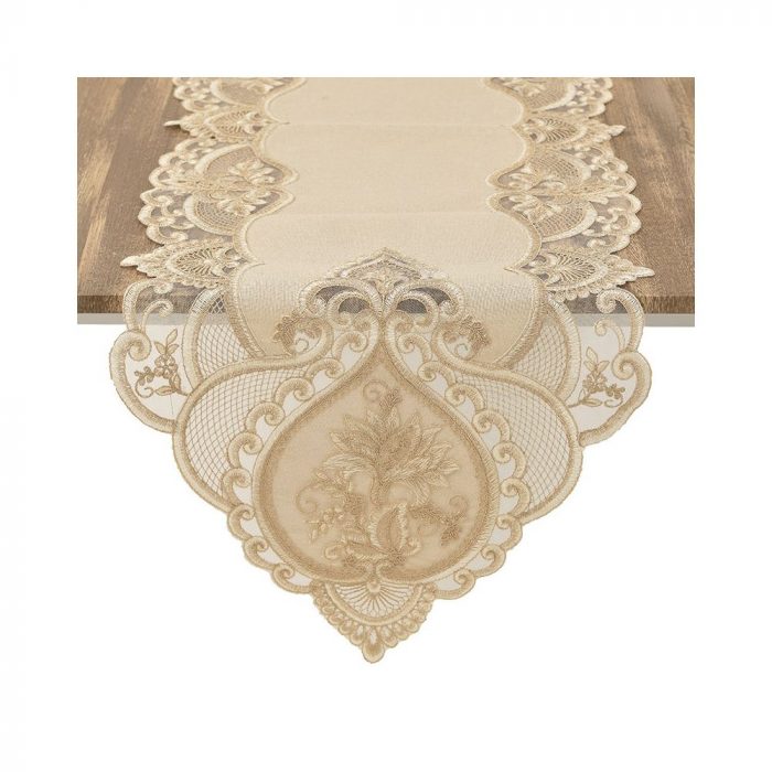 Chemin de table beige / or et dentelle