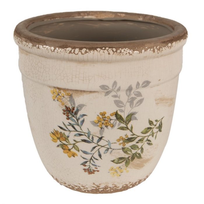 Pot de fleurs jaune et crème