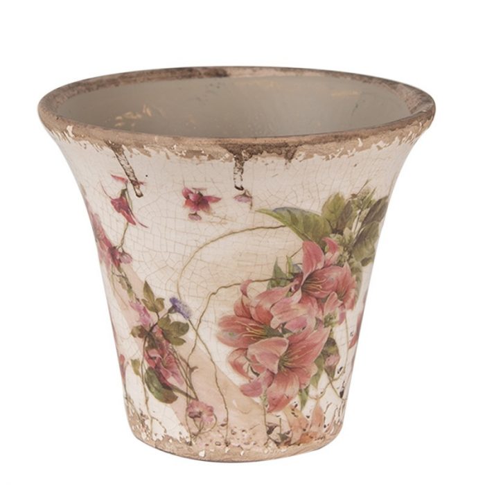 Pot au décor floral rose