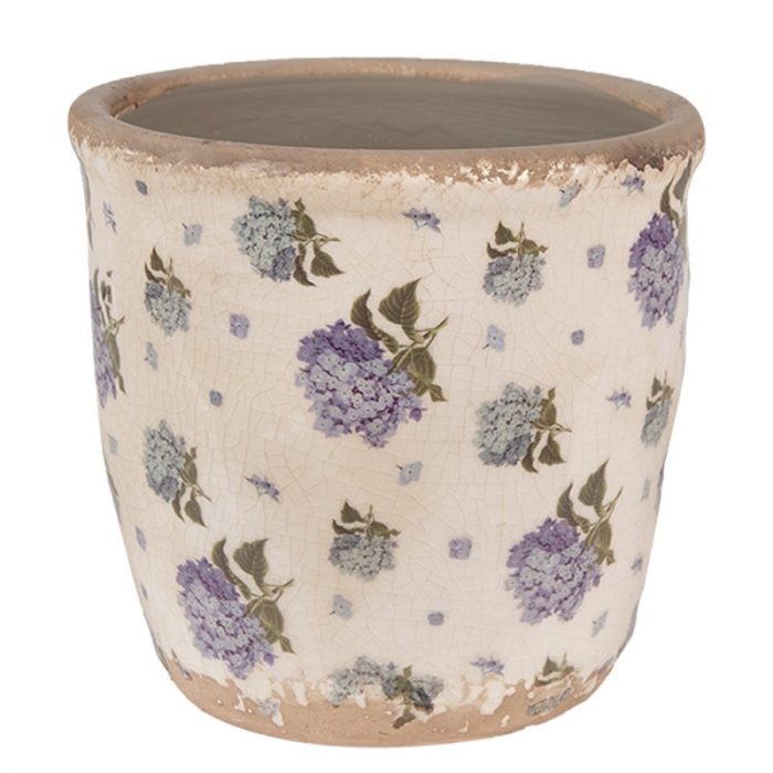 Pot rond fleurs bleues