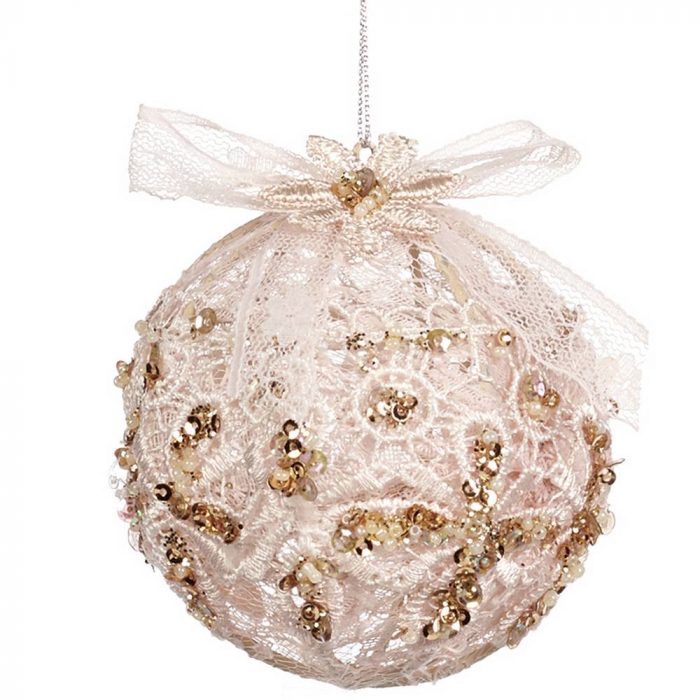 Boule de Noël dentelle rose
