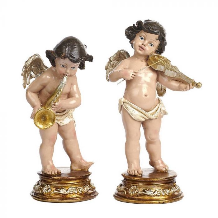 Lot de deux chérubins musiciens