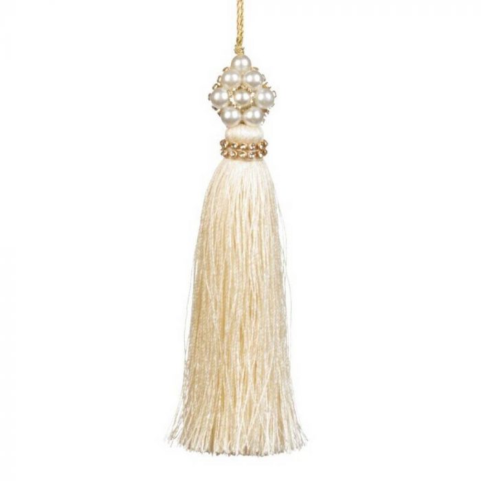 Pompon crème avec perles