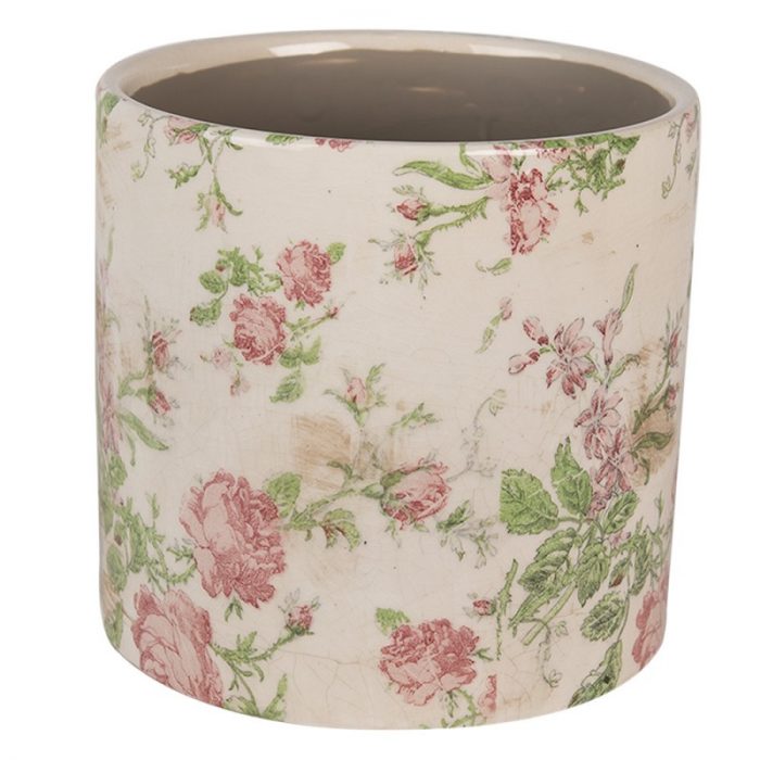 Pot de fleurs rond décor rose