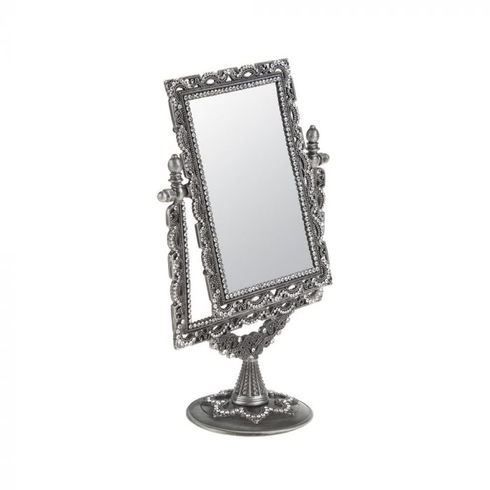 Miroir sur pied argenté avec strass