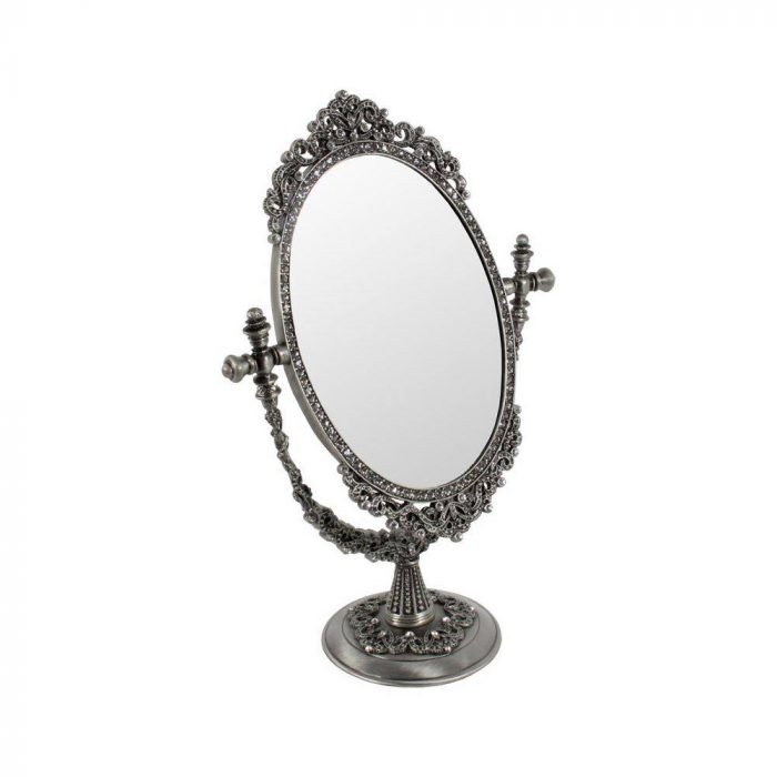 Miroir sur pied argenté