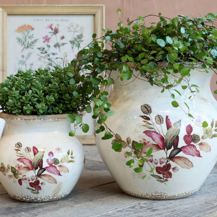 Cache-pot décor floral bordeaux – Image 2