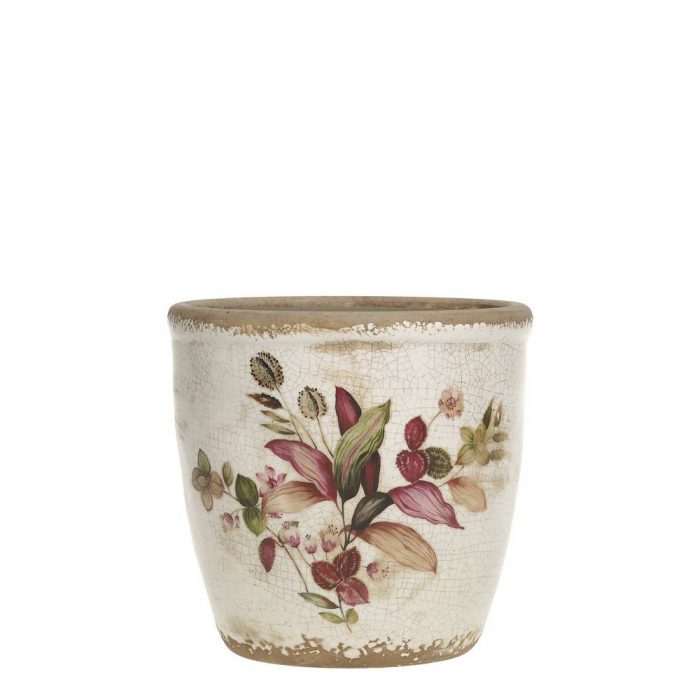 Cache-pot décor floral bordeaux