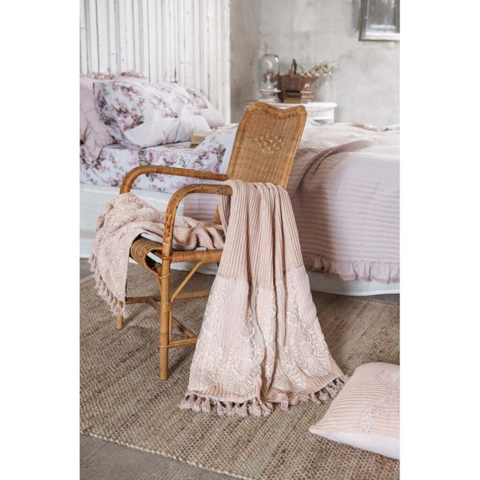 Foulard rose avec dentelle – Image 2