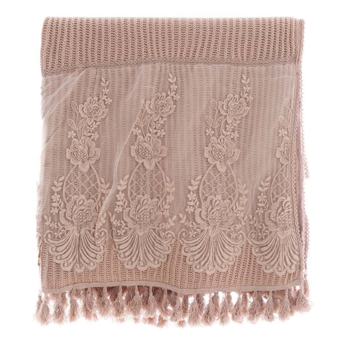 Foulard rose avec dentelle