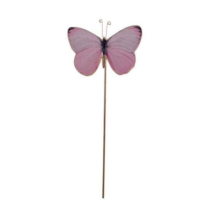 Papillon rose en métal sur tuteur