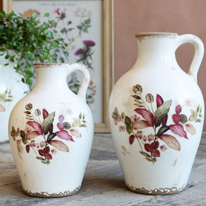 Vase en céramique fleurs bordeaux – Image 2