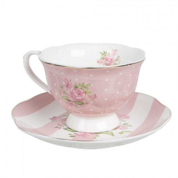 Tasse et soucoupe en porcelaine rose – Image 2