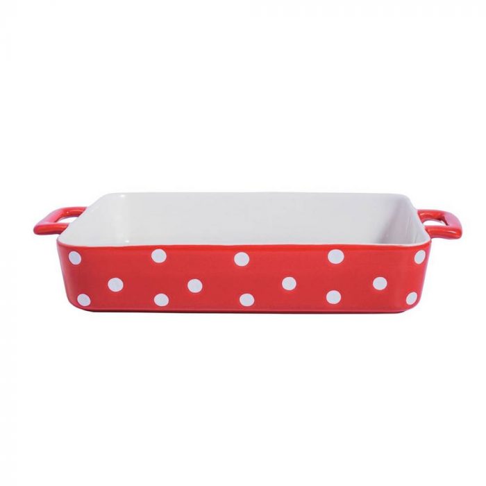 Grand plat familial rouge à pois