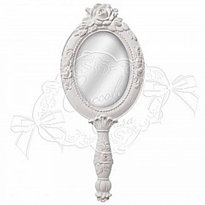 Miroir à main blanc avec rose