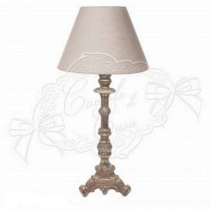 Pied de lampe patiné or blanc