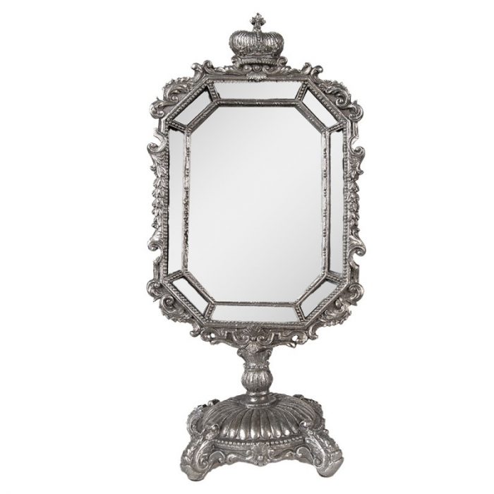 Miroir sur pied argenté