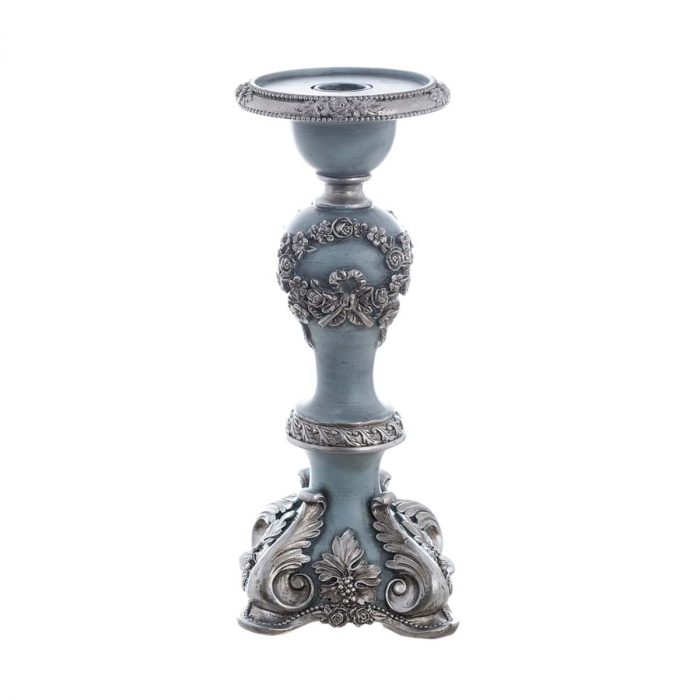 Bougeoir bleu poudré et argenté
