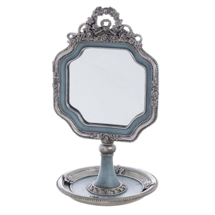 Miroir sur pied bleu poudré et argenté