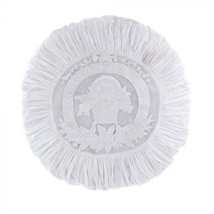 Coussin rond blanc brodé
