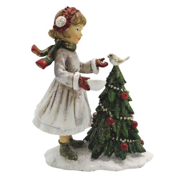 Figurine enfant avec oiseau et sapin