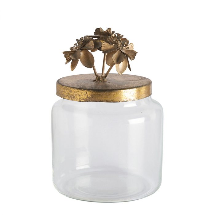 Bonbonnière Idylle florale en verre et métal doré - Petit modèle