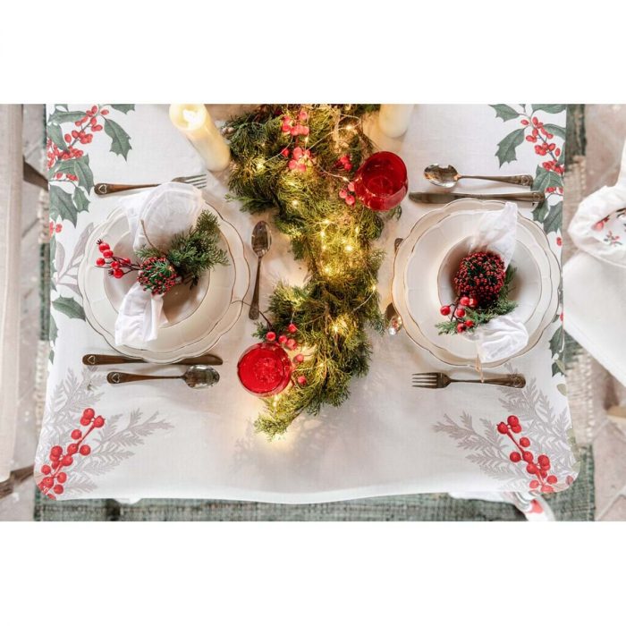 Nappe de Noël carrée blanche et rouge – Image 2