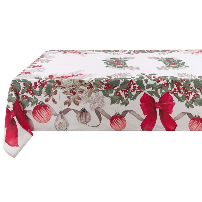 Nappe de Noël carrée blanche et rouge