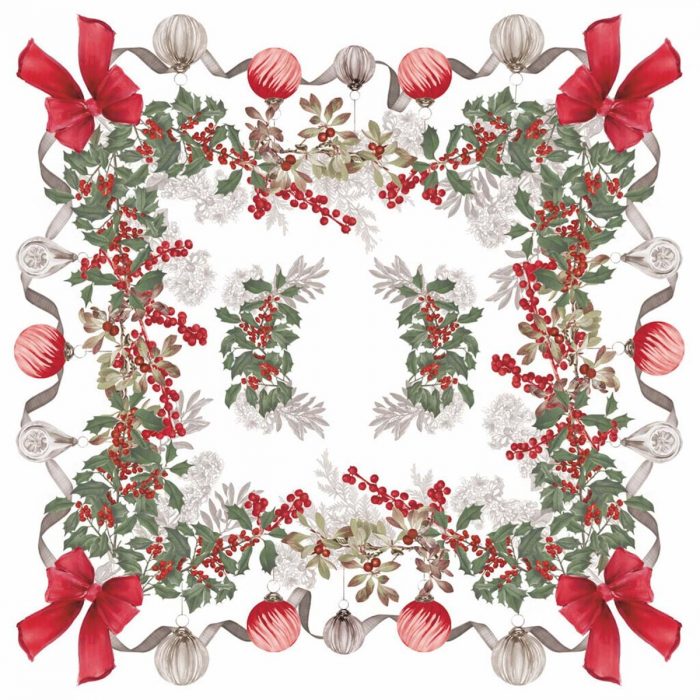 Nappe de Noël carrée blanche et rouge – Image 3