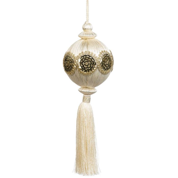 Pompon boule blanc et champagne