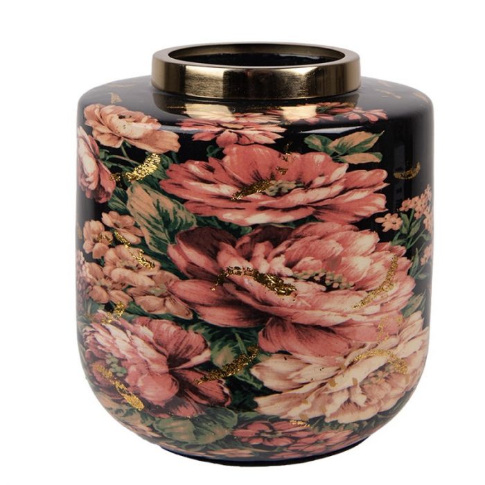 Vase en métal noir avec fleurs