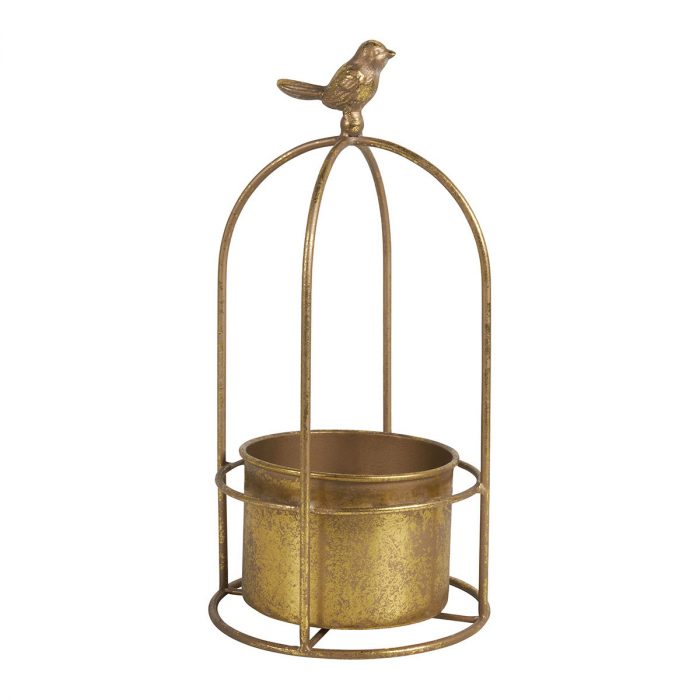 Cache-pot Cage à oiseau en métal doré - Grand modèle