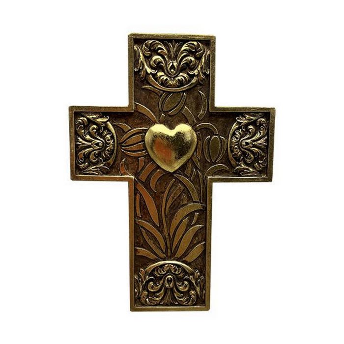 Croix dorée avec coeur à suspendre
