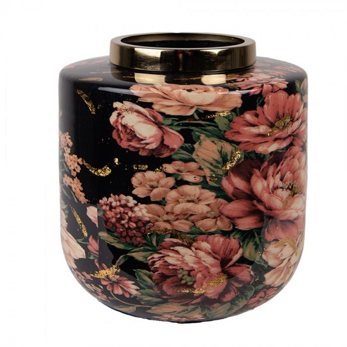 Vase en métal noir avec fleurs – Image 2