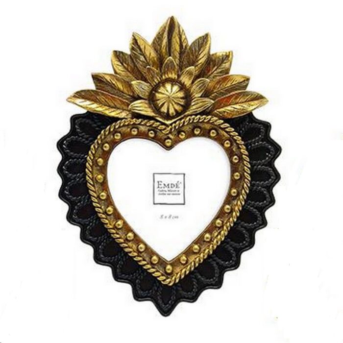 Cadre photo coeur noir et doré